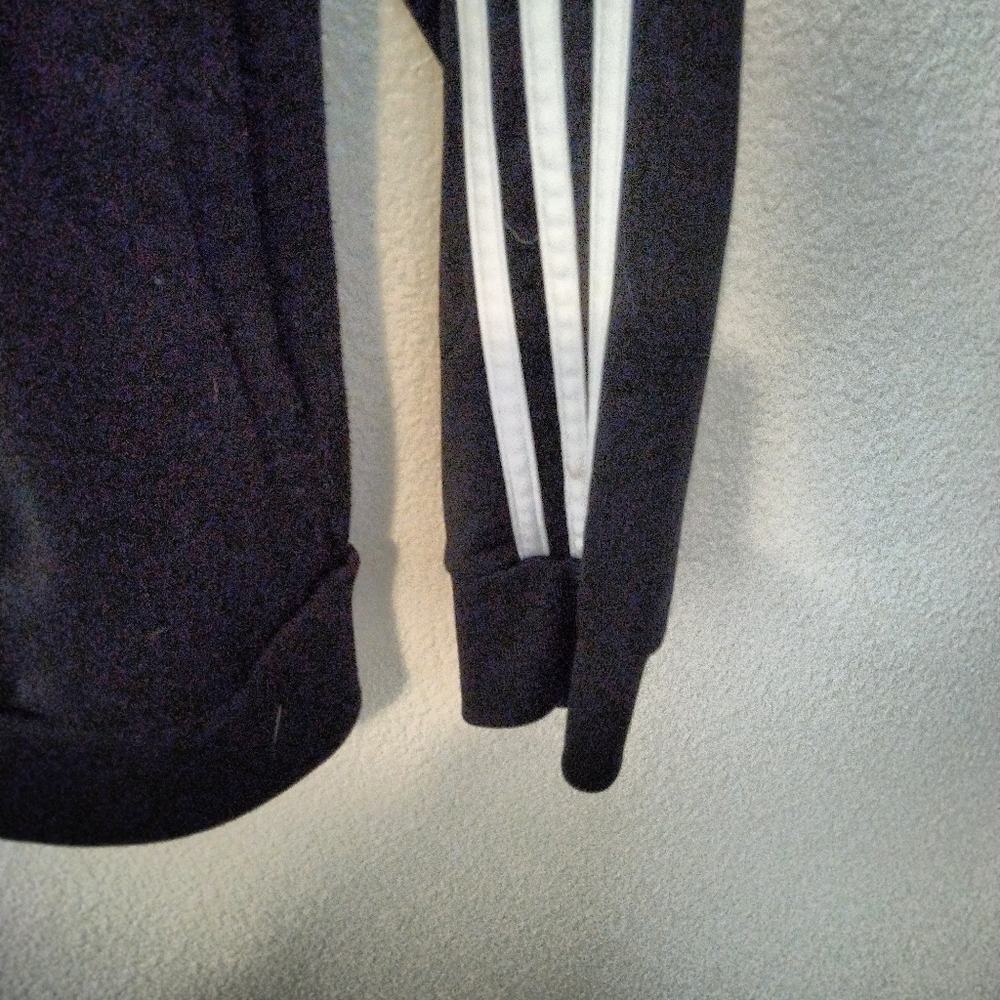 Adidas Men's Black  zip up sweatshirt with White Stripes on arms - Picture 6 of 7